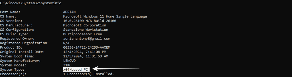 the system type of your machine is needed inorder to solve the error: "Entry point not found". Therefore, find it by executing in the command prompt.